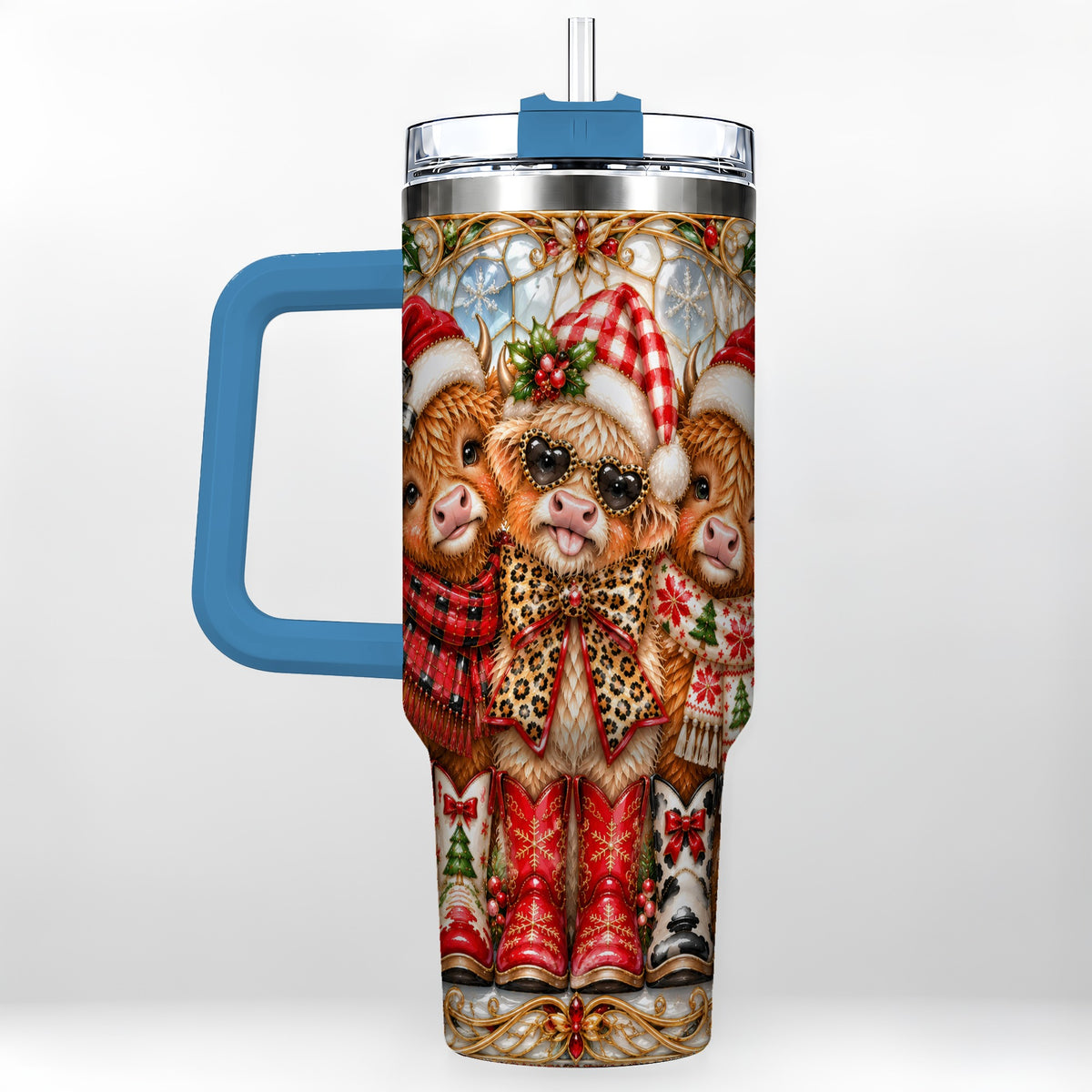 #pl[40oz|Blue] Three Cow 40oz Tumbler, Christmas Cow Tumbler, Stainless Steel Travel Cup