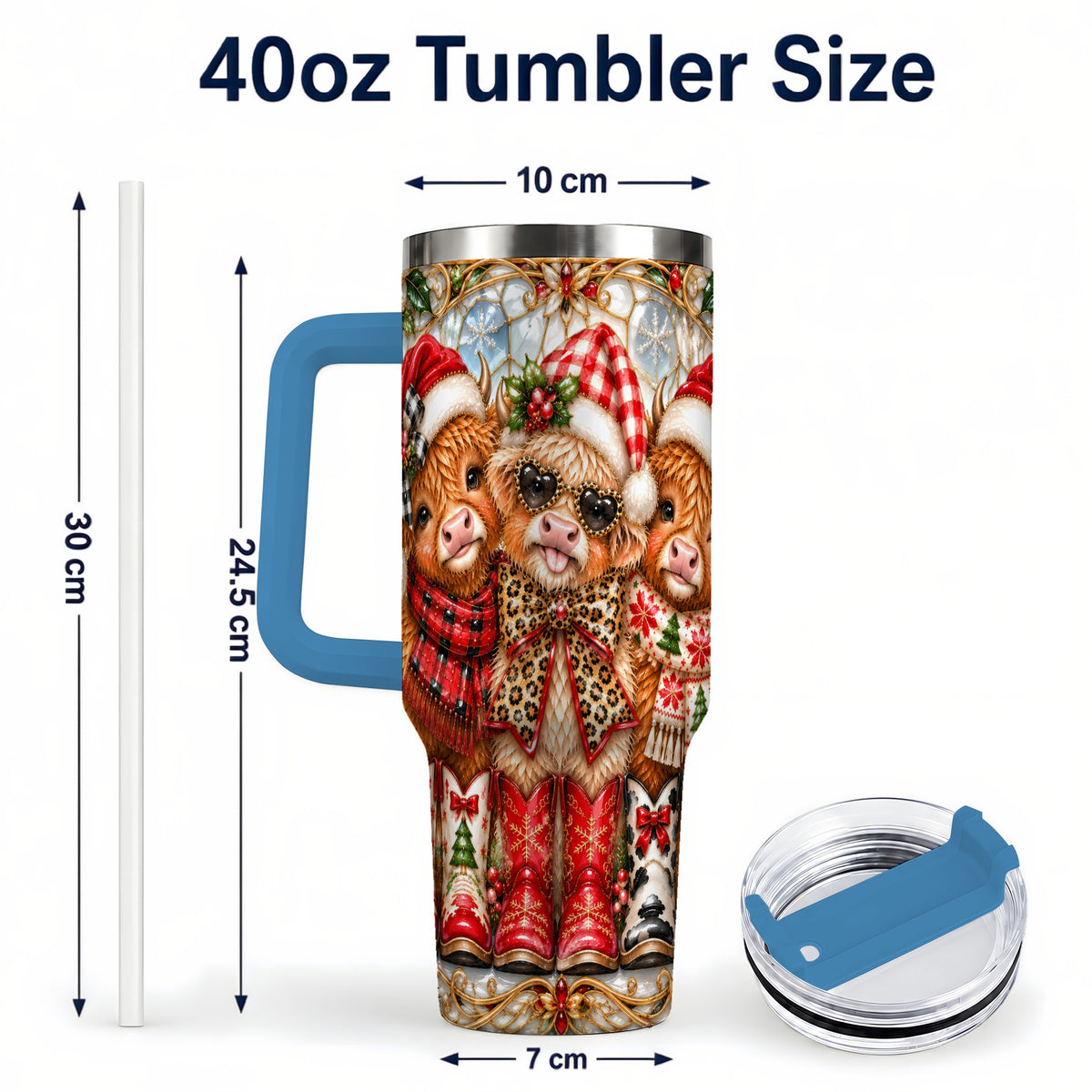 #pl[40oz|Blue] Three Cow 40oz Tumbler, Christmas Cow Tumbler, Stainless Steel Travel Cup