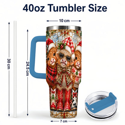 #pl[40oz|Blue] Three Cow 40oz Tumbler, Christmas Cow Tumbler, Stainless Steel Travel Cup