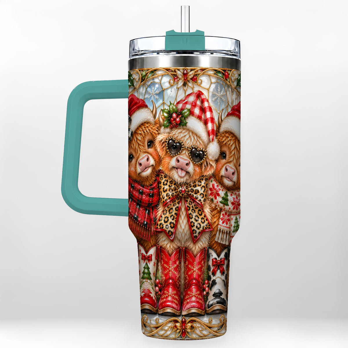 #pl[40oz|Green] Three Cow 40oz Tumbler, Christmas Cow Tumbler, Stainless Steel Travel Cup