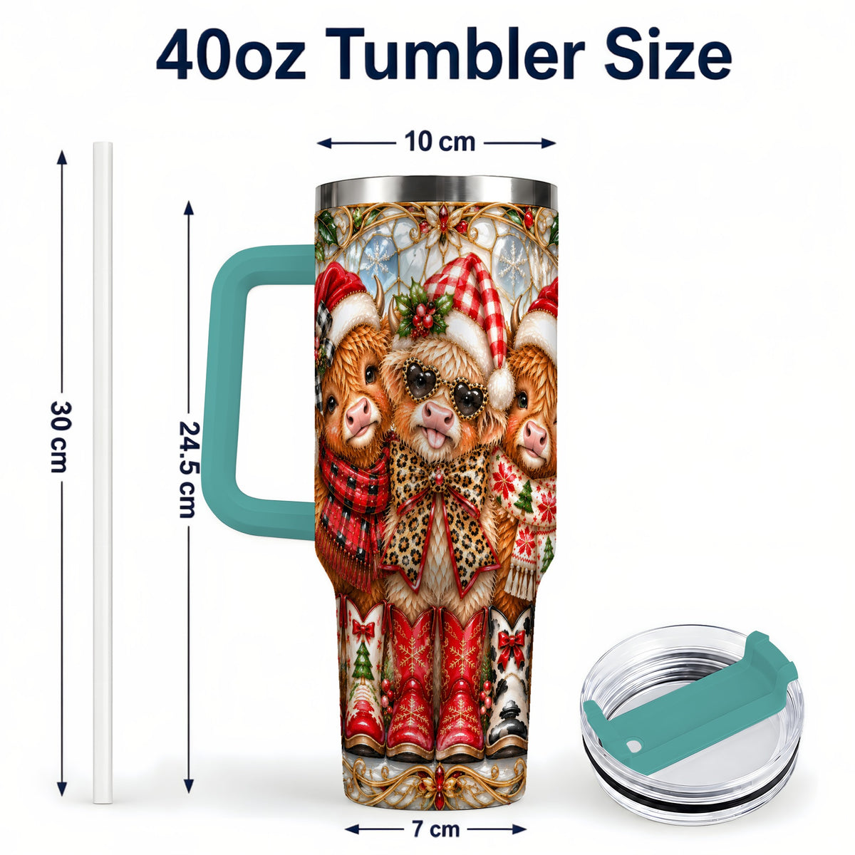 #pl[40oz|Green] Three Cow 40oz Tumbler, Christmas Cow Tumbler, Stainless Steel Travel Cup