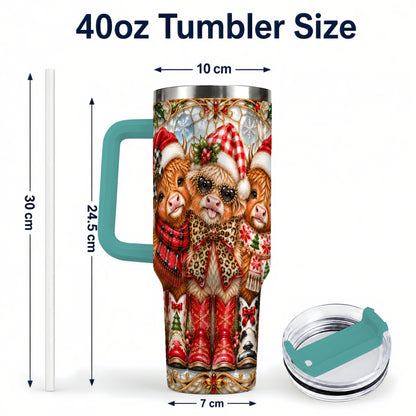 #pl[40oz|Green] Three Cow 40oz Tumbler, Christmas Cow Tumbler, Stainless Steel Travel Cup
