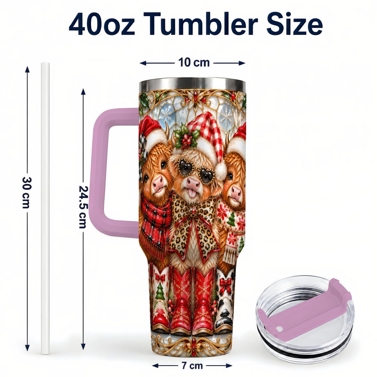 #pl[40oz|Pink] Three Cow 40oz Tumbler, Christmas Cow Tumbler, Stainless Steel Travel Cup