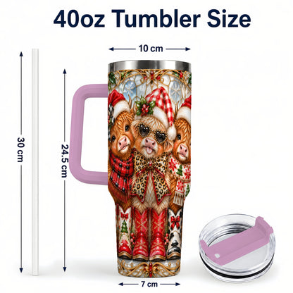 #pl[40oz|Pink] Three Cow 40oz Tumbler, Christmas Cow Tumbler, Stainless Steel Travel Cup