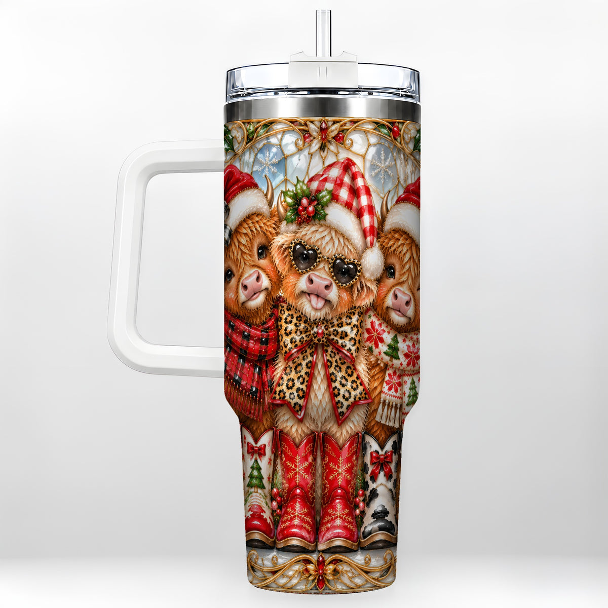 #pl[40oz|White] Three Cow 40oz Tumbler, Christmas Cow Tumbler, Stainless Steel Travel Cup