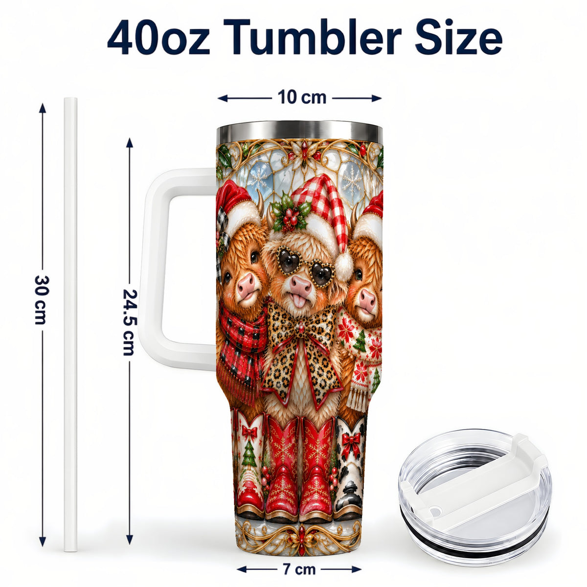 #pl[40oz|White] Three Cow 40oz Tumbler, Christmas Cow Tumbler, Stainless Steel Travel Cup