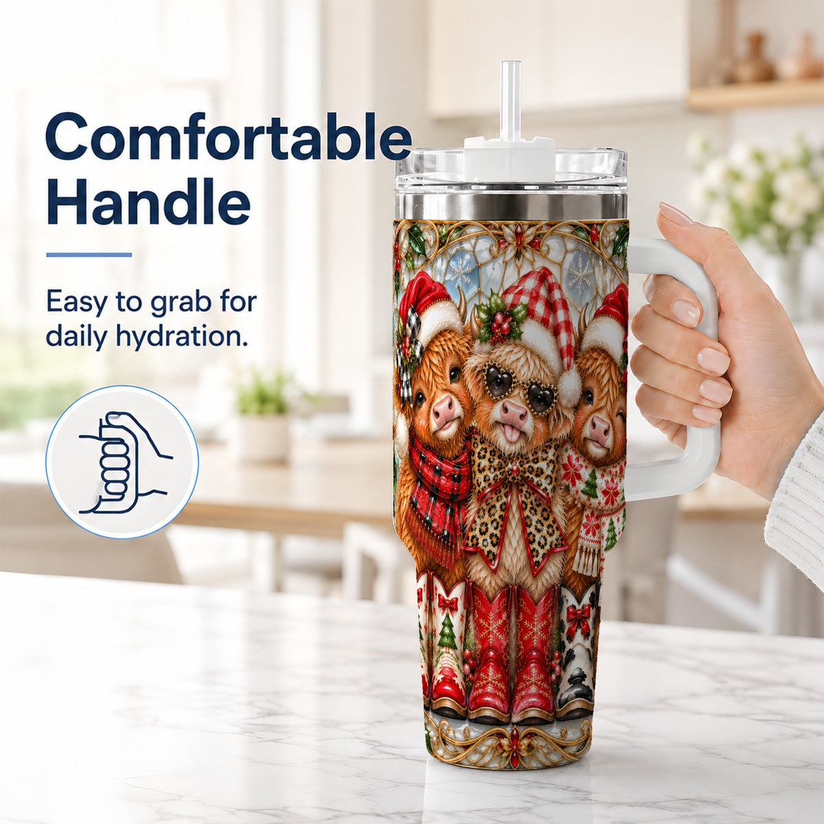 #pl[40oz|White] Three Cow 40oz Tumbler, Christmas Cow Tumbler, Stainless Steel Travel Cup