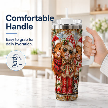 #pl[40oz|White] Three Cow 40oz Tumbler, Christmas Cow Tumbler, Stainless Steel Travel Cup