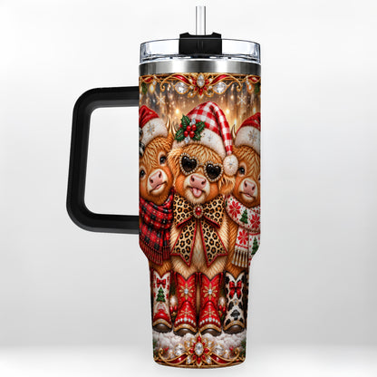 #pl[40oz|Black] Cow Trio 40oz Tumbler, Christmas Cow Tumbler, Stainless Steel Travel Cup