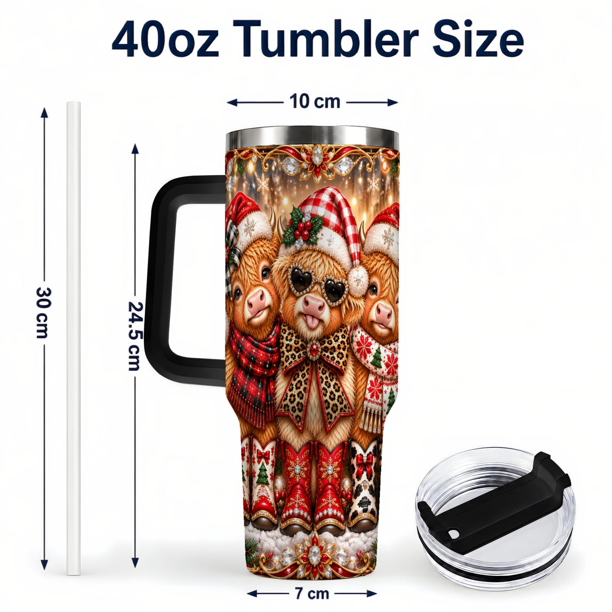 #pl[40oz|Black] Cow Trio 40oz Tumbler, Christmas Cow Tumbler, Stainless Steel Travel Cup