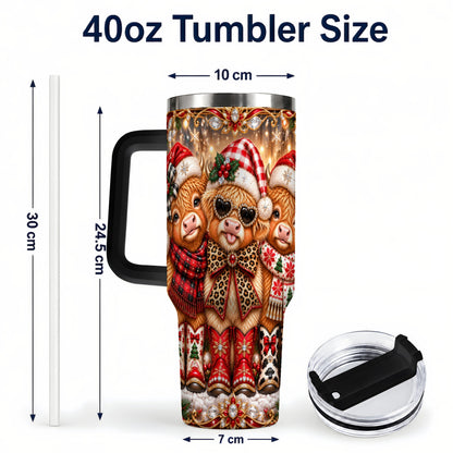 #pl[40oz|Black] Cow Trio 40oz Tumbler, Christmas Cow Tumbler, Stainless Steel Travel Cup