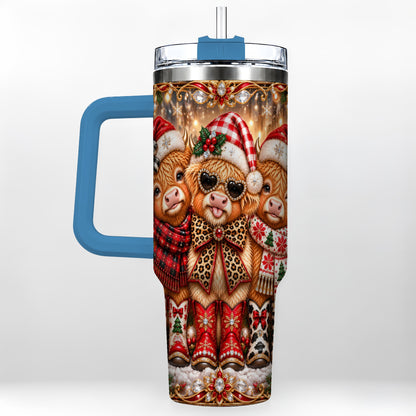 #pl[40oz|Blue] Cow Trio 40oz Tumbler, Christmas Cow Tumbler, Stainless Steel Travel Cup