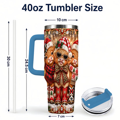#pl[40oz|Blue] Cow Trio 40oz Tumbler, Christmas Cow Tumbler, Stainless Steel Travel Cup