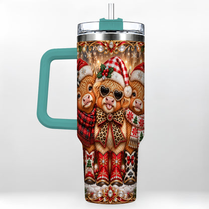 #pl[40oz|Green] Cow Trio 40oz Tumbler, Christmas Cow Tumbler, Stainless Steel Travel Cup