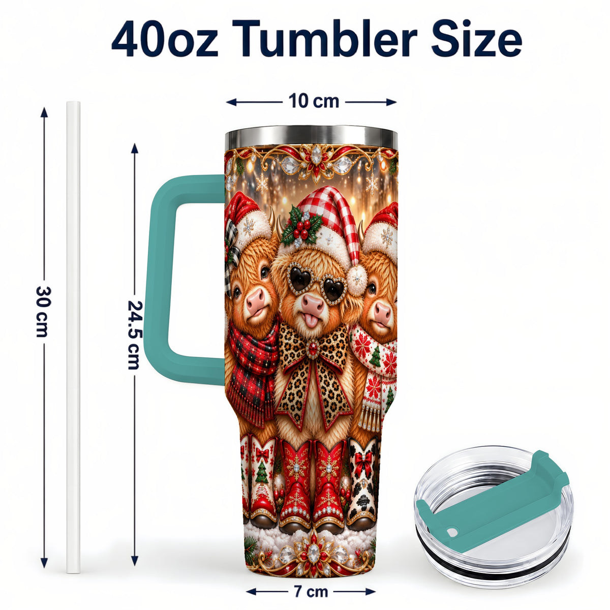 #pl[40oz|Green] Cow Trio 40oz Tumbler, Christmas Cow Tumbler, Stainless Steel Travel Cup
