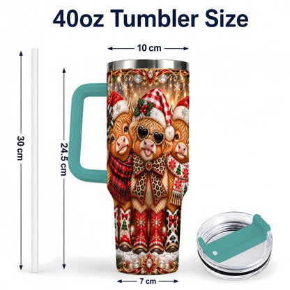 #pl[40oz|Green] Cow Trio 40oz Tumbler, Christmas Cow Tumbler, Stainless Steel Travel Cup