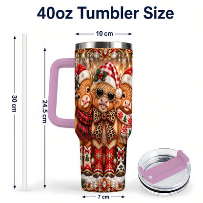 #pl[40oz|Pink] Cow Trio 40oz Tumbler, Christmas Cow Tumbler, Stainless Steel Travel Cup