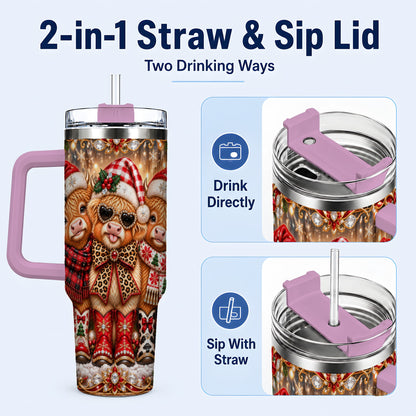 #pl[40oz|Pink] Cow Trio 40oz Tumbler, Christmas Cow Tumbler, Stainless Steel Travel Cup