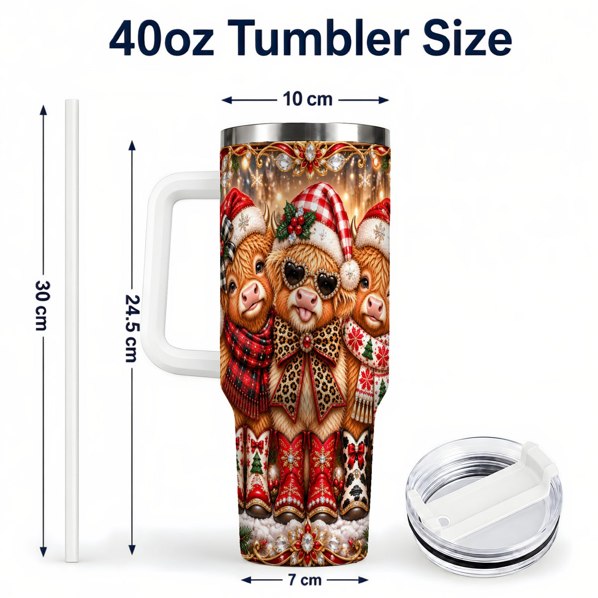 #pl[40oz|White] Cow Trio 40oz Tumbler, Christmas Cow Tumbler, Stainless Steel Travel Cup