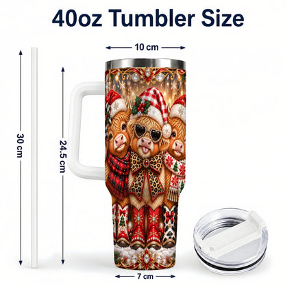 #pl[40oz|White] Cow Trio 40oz Tumbler, Christmas Cow Tumbler, Stainless Steel Travel Cup