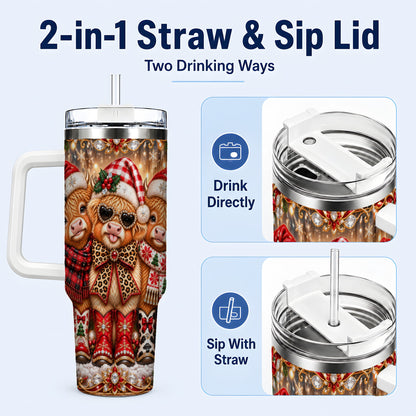#pl[40oz|White] Cow Trio 40oz Tumbler, Christmas Cow Tumbler, Stainless Steel Travel Cup