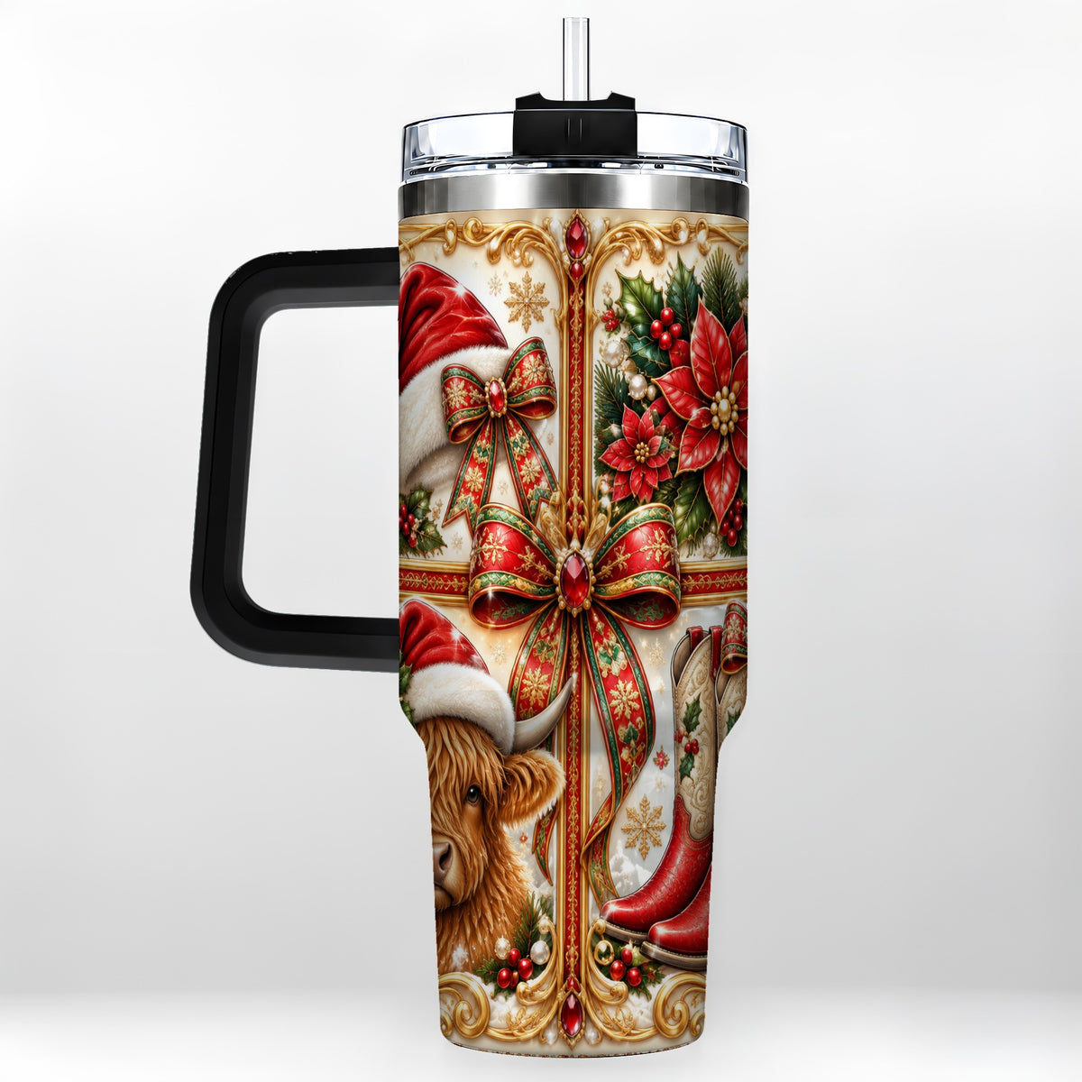 #pl[40oz|Black] Western Cow 40oz Tumbler, Christmas Cow Tumbler, Stainless Steel Travel Cup