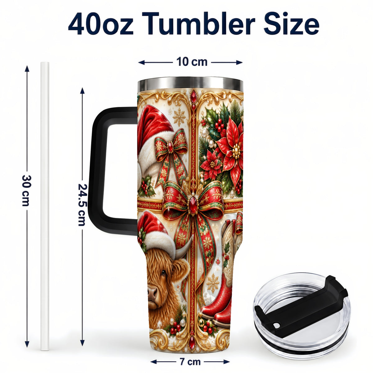 #pl[40oz|Black] Western Cow 40oz Tumbler, Christmas Cow Tumbler, Stainless Steel Travel Cup