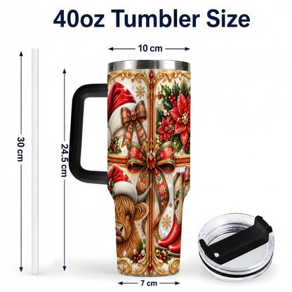 #pl[40oz|Black] Western Cow 40oz Tumbler, Christmas Cow Tumbler, Stainless Steel Travel Cup