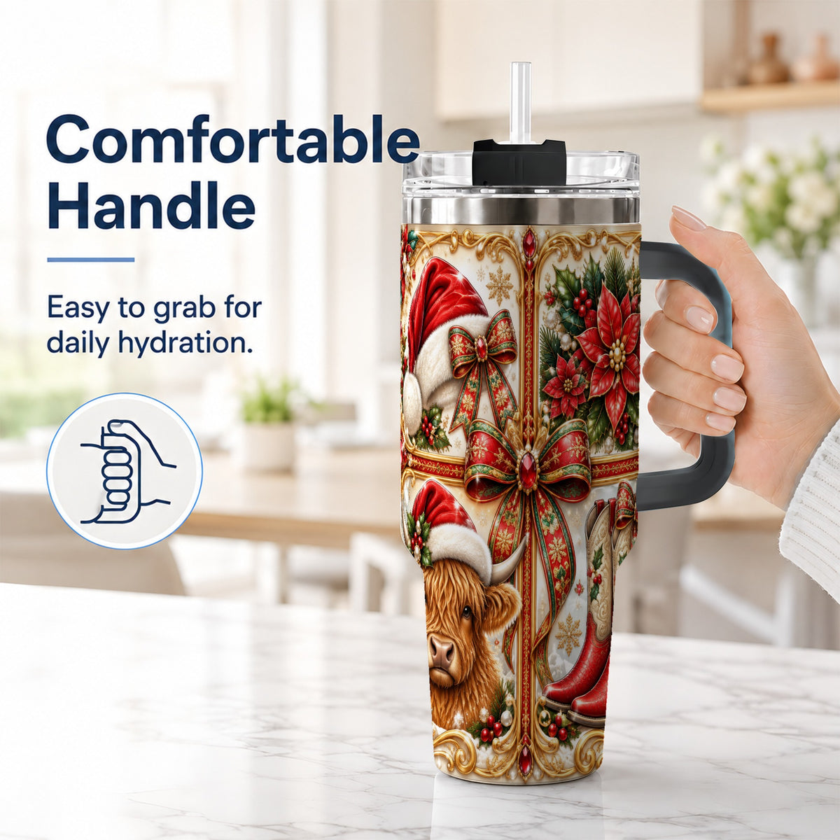 #pl[40oz|Black] Western Cow 40oz Tumbler, Christmas Cow Tumbler, Stainless Steel Travel Cup