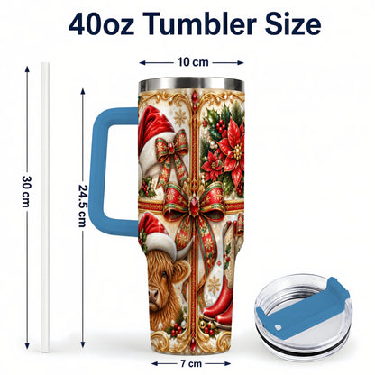 #pl[40oz|Blue] Western Cow 40oz Tumbler, Christmas Cow Tumbler, Stainless Steel Travel Cup