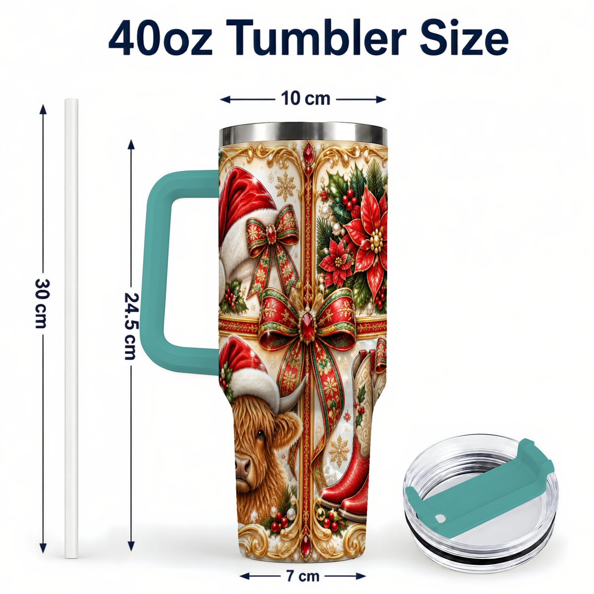 #pl[40oz|Green] Western Cow 40oz Tumbler, Christmas Cow Tumbler, Stainless Steel Travel Cup