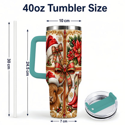 #pl[40oz|Green] Western Cow 40oz Tumbler, Christmas Cow Tumbler, Stainless Steel Travel Cup