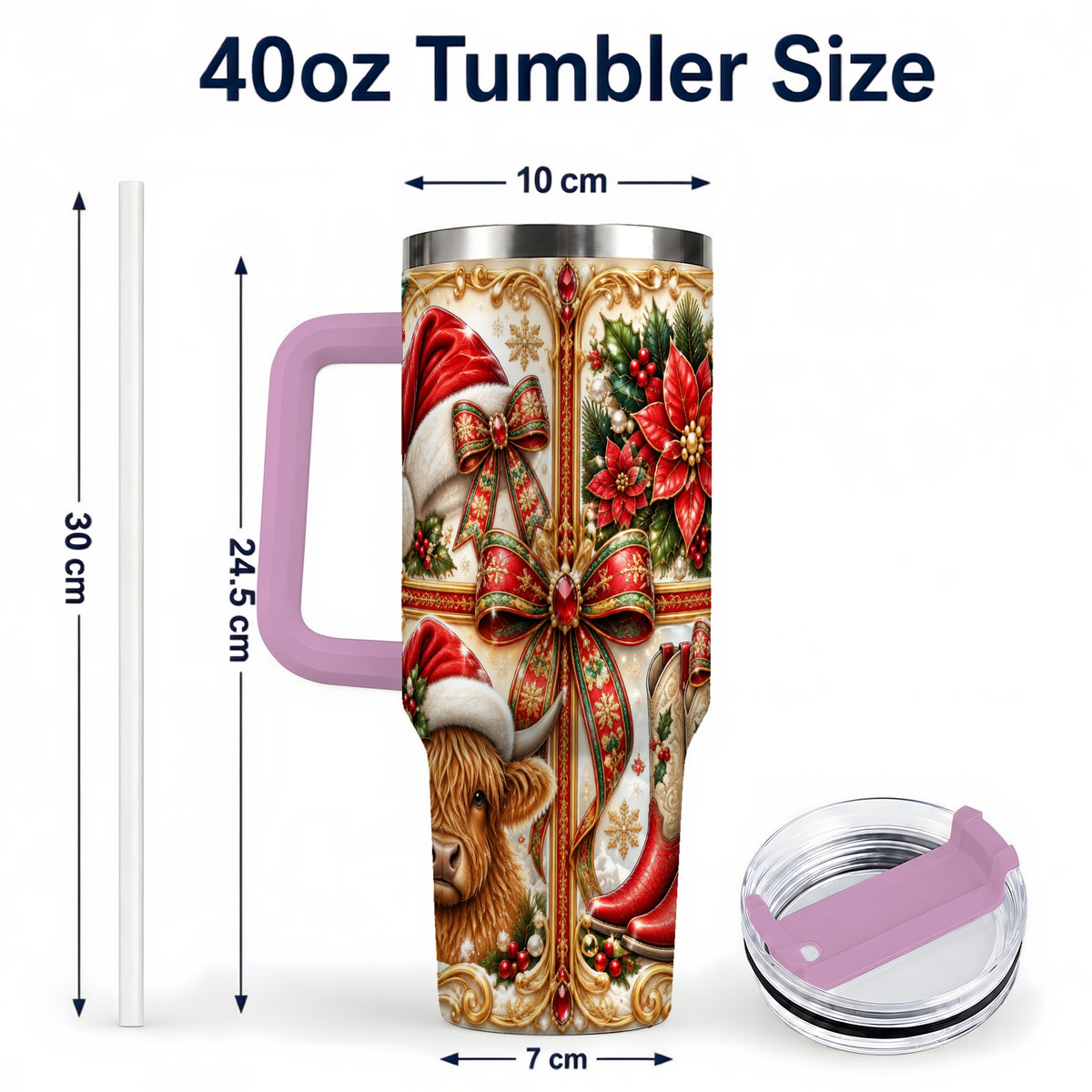 #pl[40oz|Pink] Western Cow 40oz Tumbler, Christmas Cow Tumbler, Stainless Steel Travel Cup