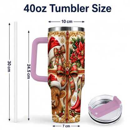 #pl[40oz|Pink] Western Cow 40oz Tumbler, Christmas Cow Tumbler, Stainless Steel Travel Cup