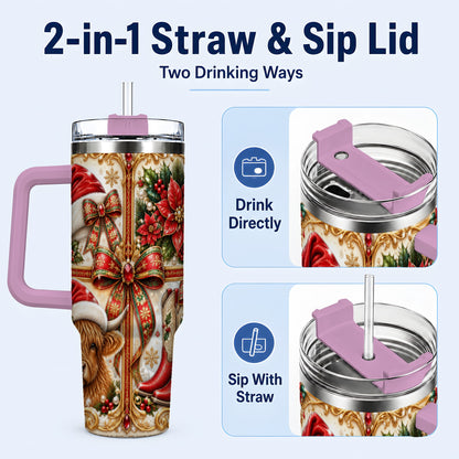 #pl[40oz|Pink] Western Cow 40oz Tumbler, Christmas Cow Tumbler, Stainless Steel Travel Cup