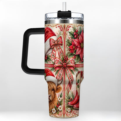 #pl[40oz|Black] Christmas Cow 40oz Tumbler with Handle, Western Stainless Steel Travel Cup
