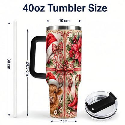 #pl[40oz|Black] Christmas Cow 40oz Tumbler with Handle, Western Stainless Steel Travel Cup