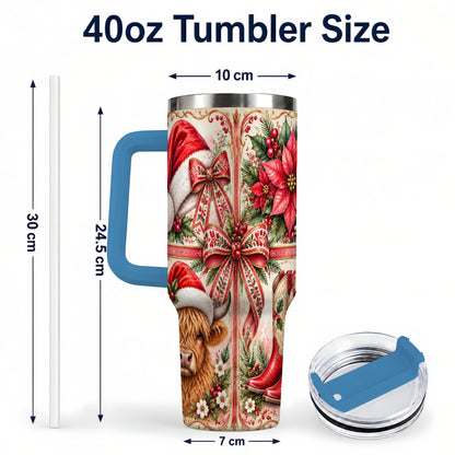 #pl[40oz|Blue] Christmas Cow 40oz Tumbler with Handle, Western Stainless Steel Travel Cup