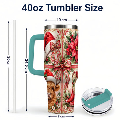 #pl[40oz|Green] Christmas Cow 40oz Tumbler with Handle, Western Stainless Steel Travel Cup