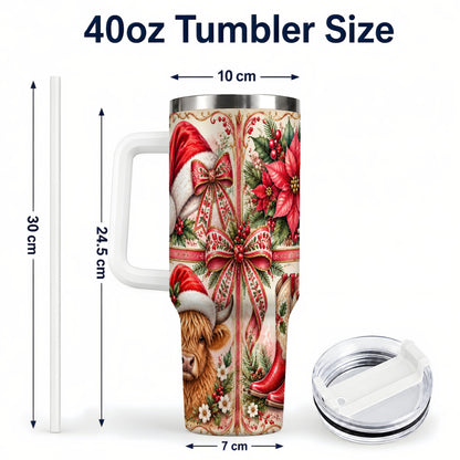 #pl[40oz|White] Christmas Cow 40oz Tumbler with Handle, Western Stainless Steel Travel Cup