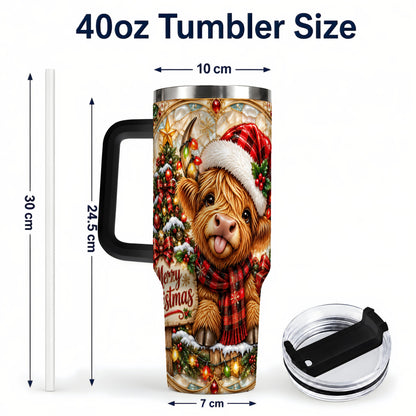 #pl[40oz|Black] Christmas Cow 40oz Tumbler with Handle, Holiday Stainless Steel Travel Cup