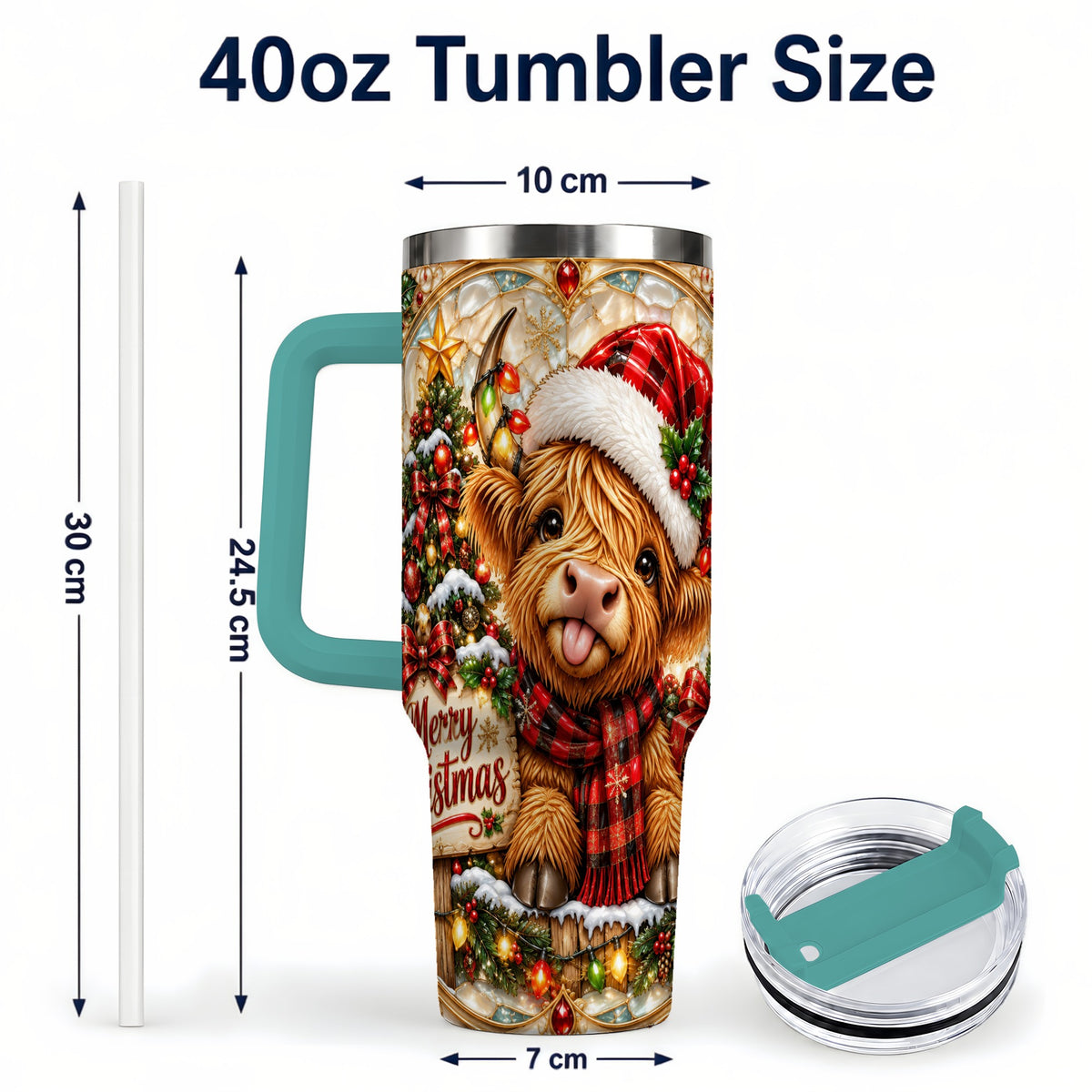 #pl[40oz|Green] Christmas Cow 40oz Tumbler with Handle, Holiday Stainless Steel Travel Cup
