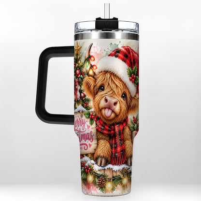 #pl[40oz|Black] Christmas Cow 40oz Tumbler with Handle, Holiday Stainless Steel Travel Cup