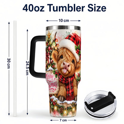 #pl[40oz|Black] Christmas Cow 40oz Tumbler with Handle, Holiday Stainless Steel Travel Cup
