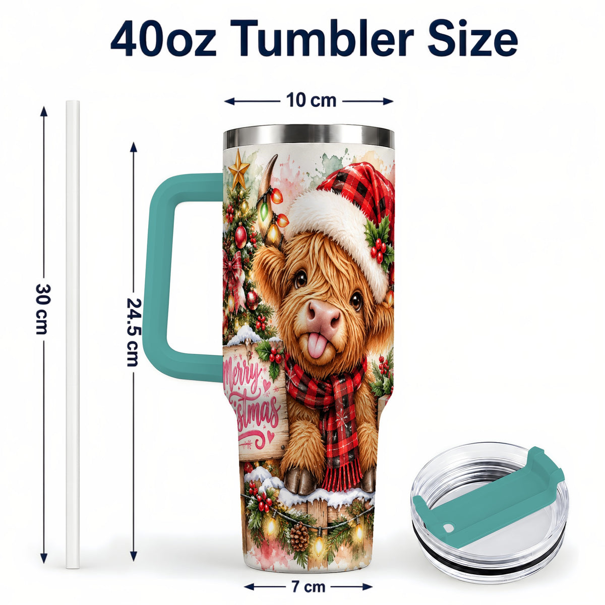 #pl[40oz|Green] Christmas Cow 40oz Tumbler with Handle, Holiday Stainless Steel Travel Cup