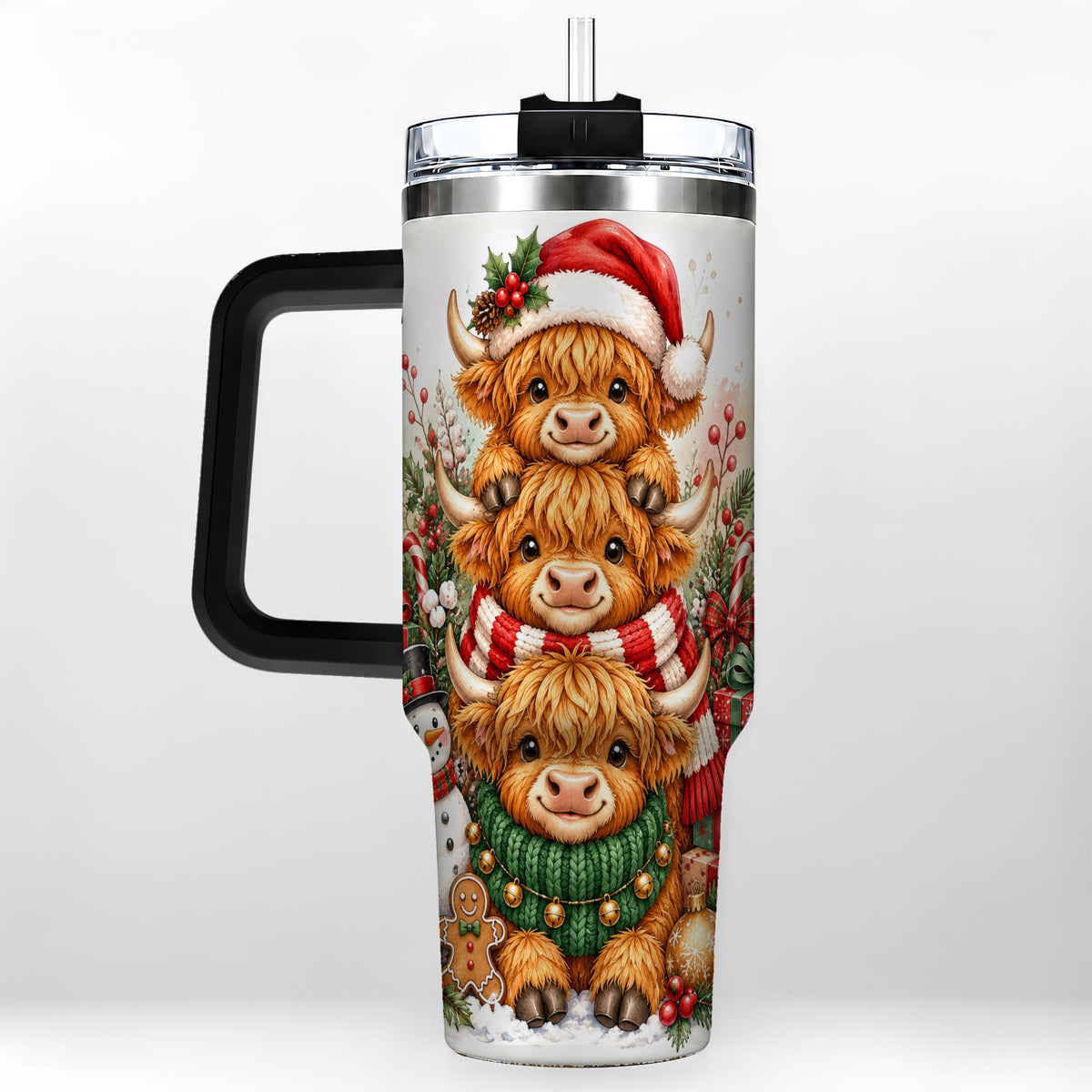 #pl[40oz|Black] Cow Family 40oz Tumbler with Handle, Christmas Stainless Steel Travel Cup
