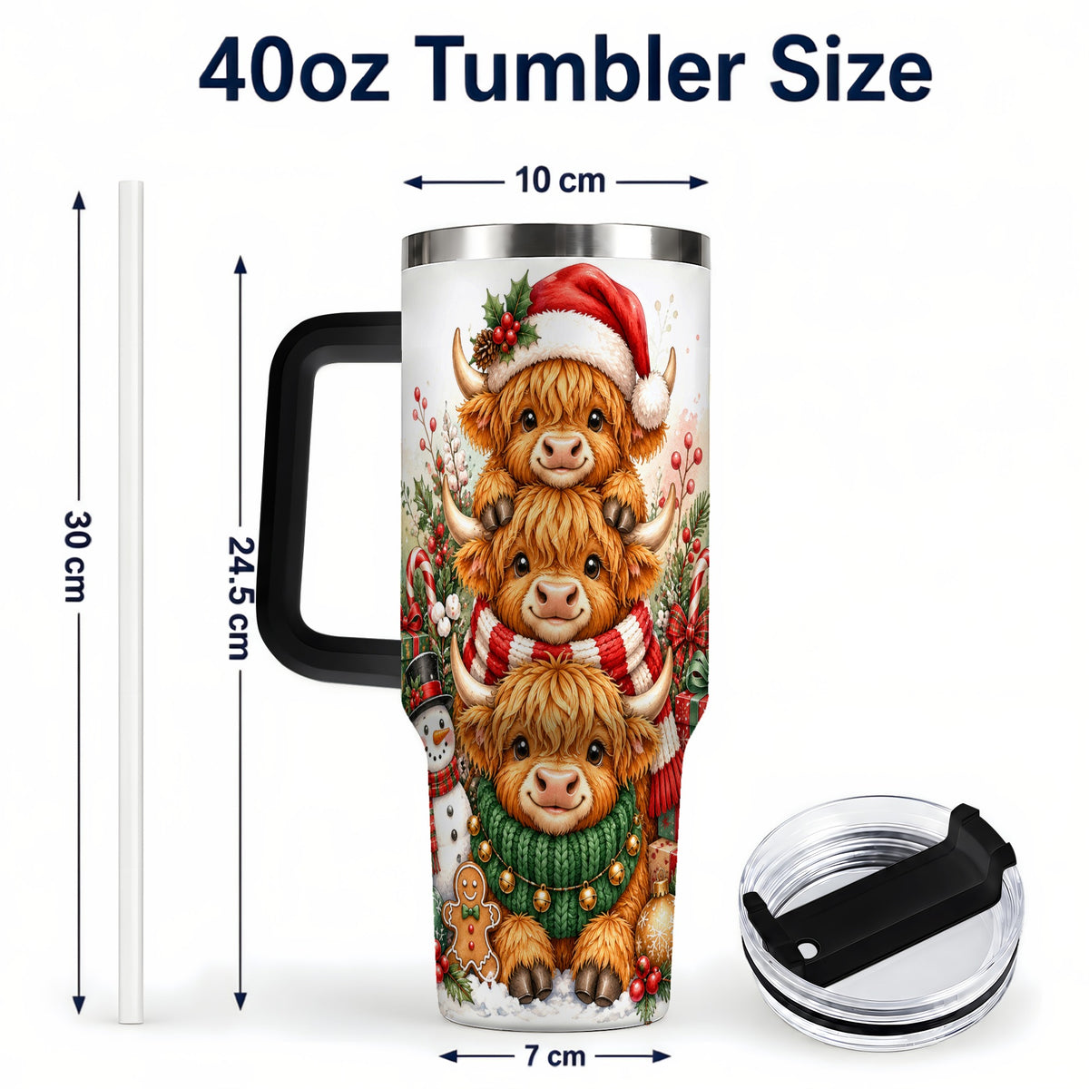 #pl[40oz|Black] Cow Family 40oz Tumbler with Handle, Christmas Stainless Steel Travel Cup