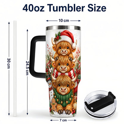 #pl[40oz|Black] Cow Family 40oz Tumbler with Handle, Christmas Stainless Steel Travel Cup