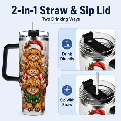 #pl[40oz|Black] Cow Family 40oz Tumbler with Handle, Christmas Stainless Steel Travel Cup