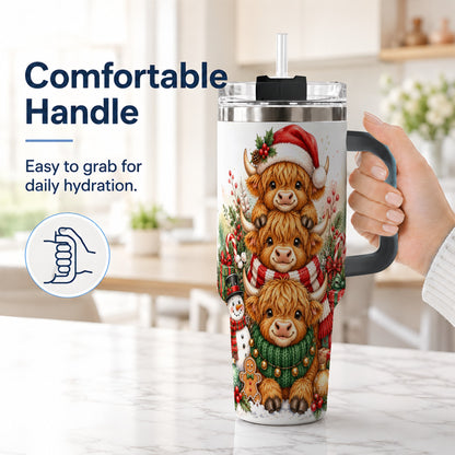 #pl[40oz|Black] Cow Family 40oz Tumbler with Handle, Christmas Stainless Steel Travel Cup
